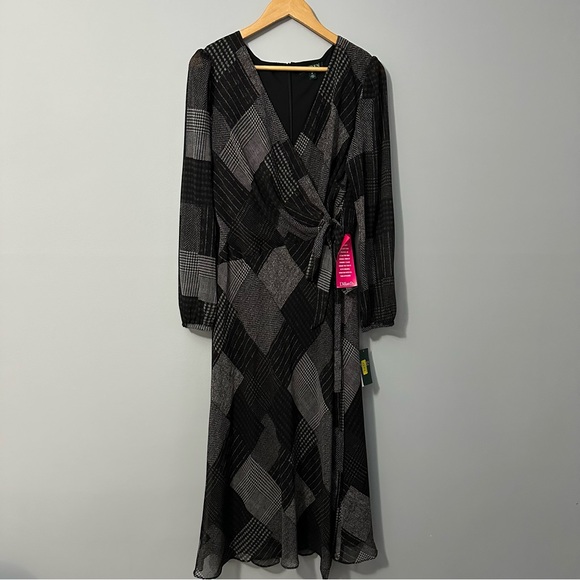 Lauren Ralph Lauren Plaid Wrap Midi Dress Size 12 Dark Academia Chic Patchwork - Picture 3 of 15
